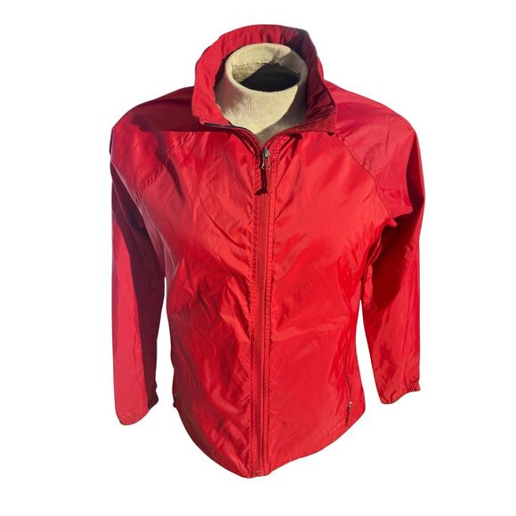 L.L. Bean Nylon Red Hooded Full Zip Raincoat Jacket Windbreaker Size Medium M - Picture 1 of 5